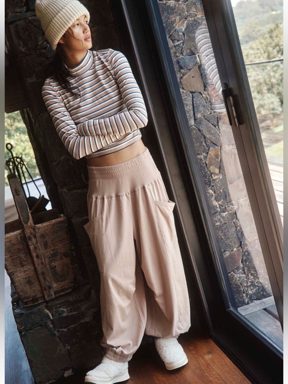FP Movement SET Up In The Air Midnight Striped Tan Blue Top & Harem Pants NWT - Picture 2 of 9